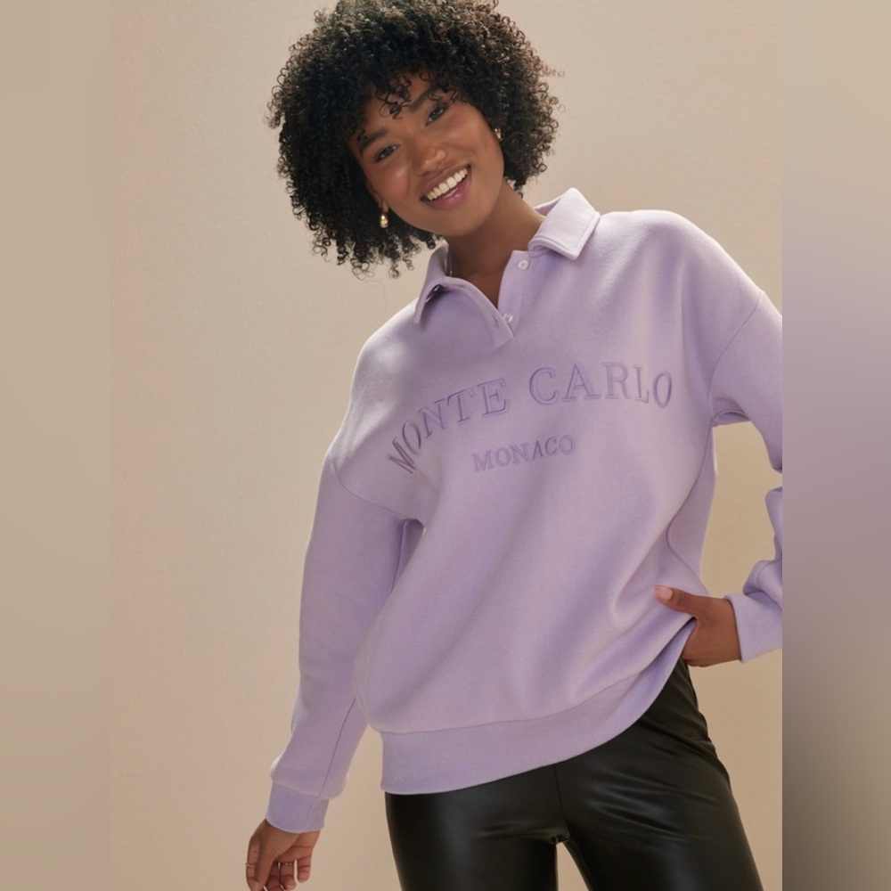 Monte Carlo Collared Lavender Sweatshirt - Women’s Large NWT